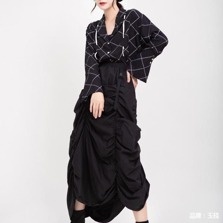 Wholesale Custom Dark Series Good Quality Adjustable Irregular Asymmetrical Black Color Long Pleated Goth Skirt