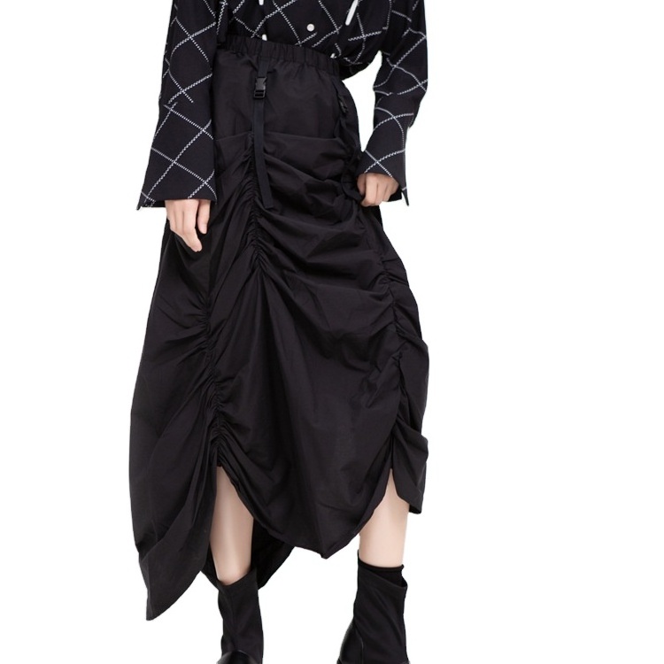 Wholesale Custom Dark Series Good Quality Adjustable Irregular Asymmetrical Black Color Long Pleated Goth Skirt