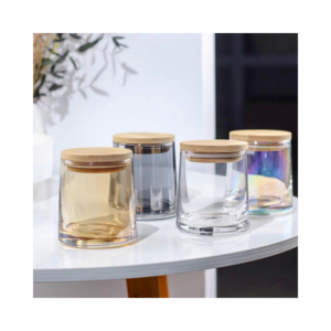 Clear Sublimation Blanks Small Tealight Vaso Para Velas Con Tapa Empty Glass Candle Jar With Wooden Lid