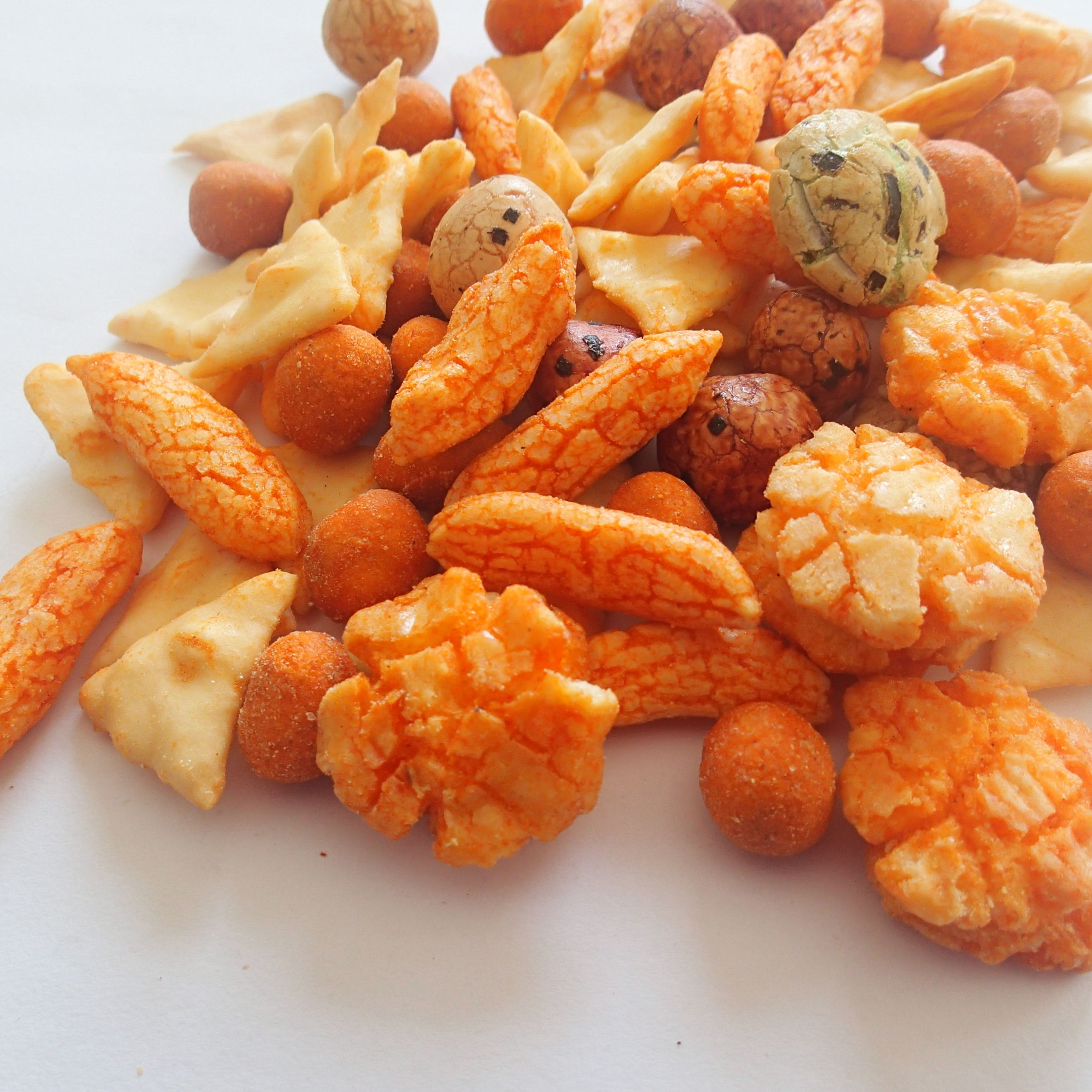 Asian rice crackers mixed crispy peanuts Japanese snacks senbei rice cracker