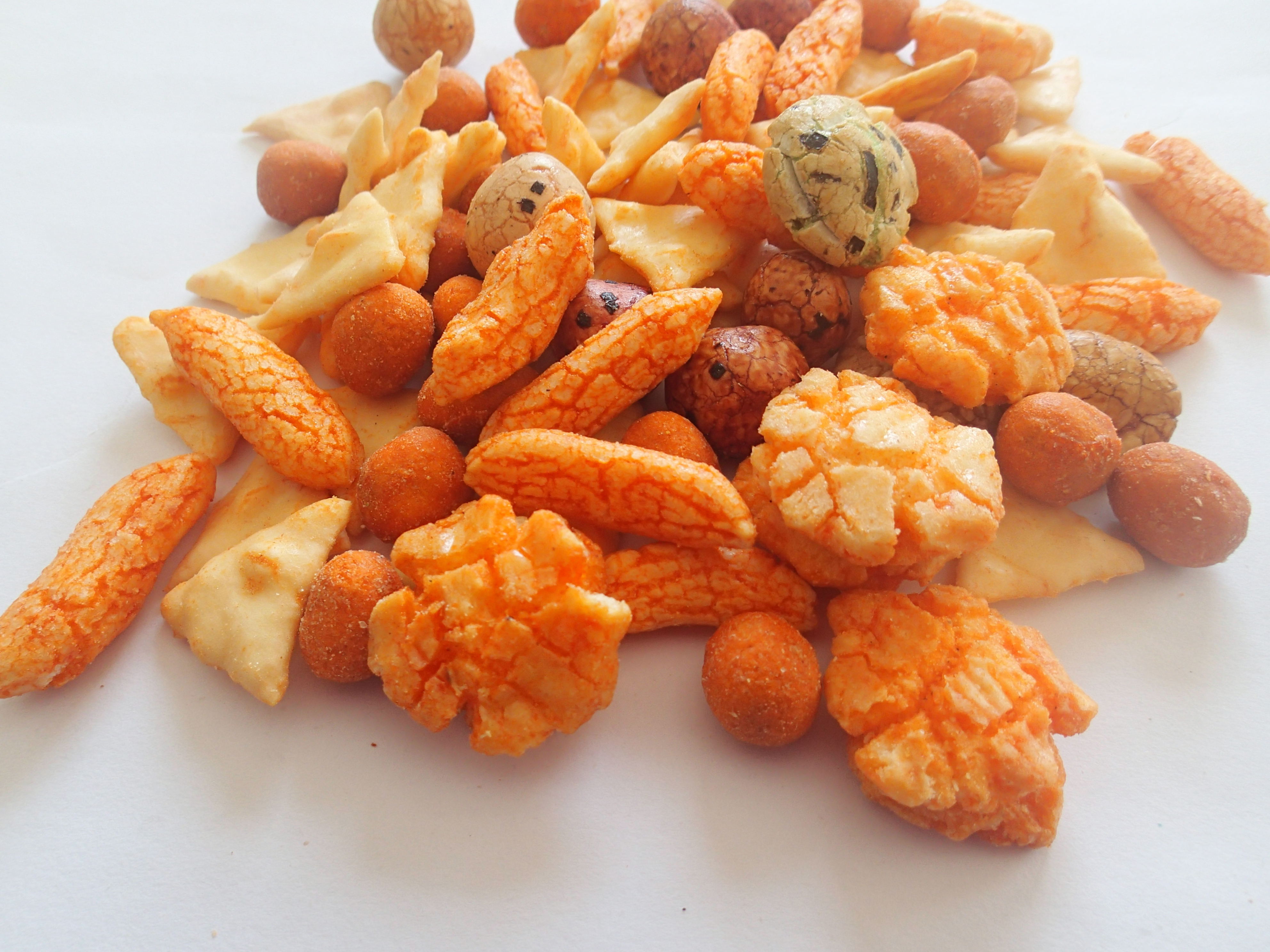 Asian rice crackers mixed crispy peanuts Japanese snacks senbei rice cracker