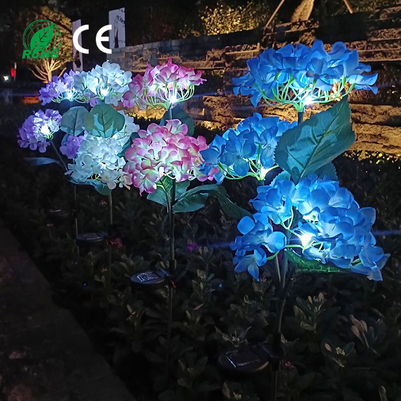 High quality outdoor solar LED hydrangeas simulate flower post lights for fence garden decoration and festive atmosphere