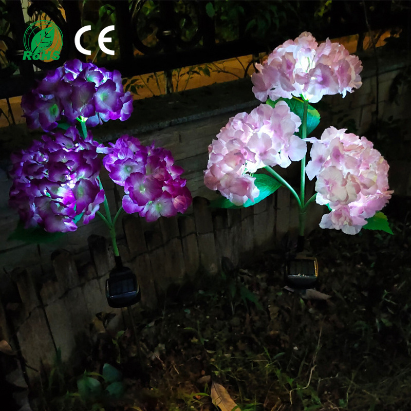 High quality outdoor solar LED hydrangeas simulate flower post lights for fence garden decoration and festive atmosphere