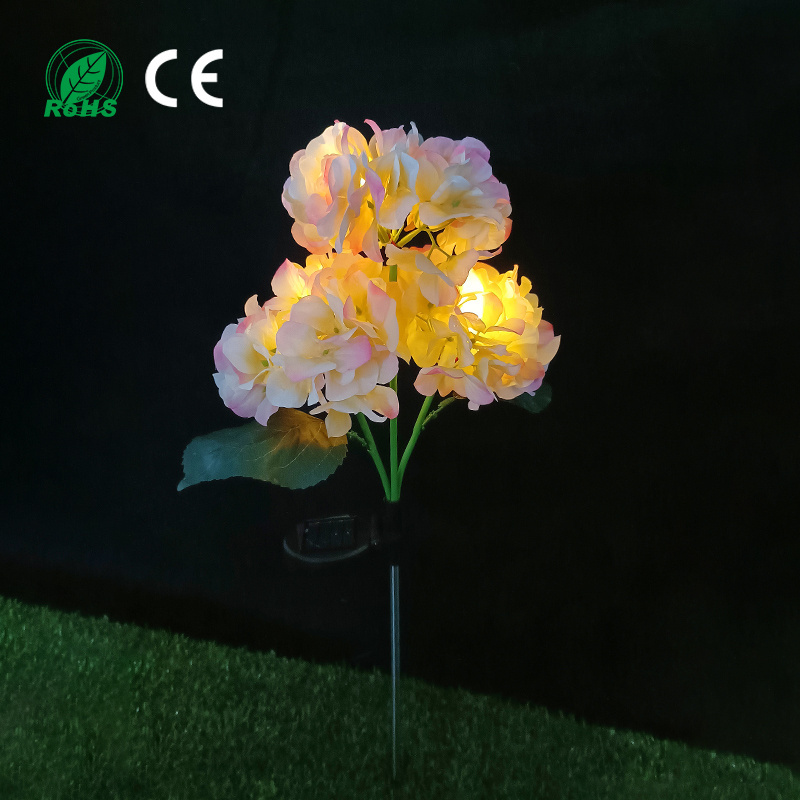 High quality outdoor solar LED hydrangeas simulate flower post lights for fence garden decoration and festive atmosphere