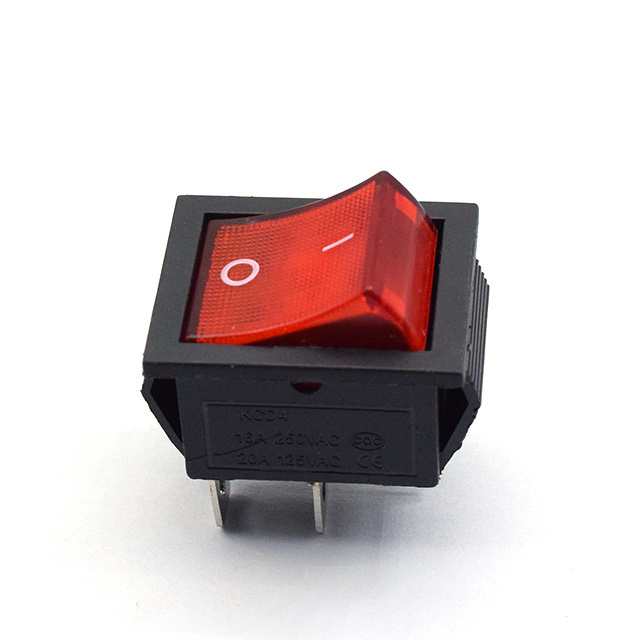 hot sale  KCD4 red green On/Off Push Button 250V AC 16A 33*25mm 4 Pin Rocker Switch