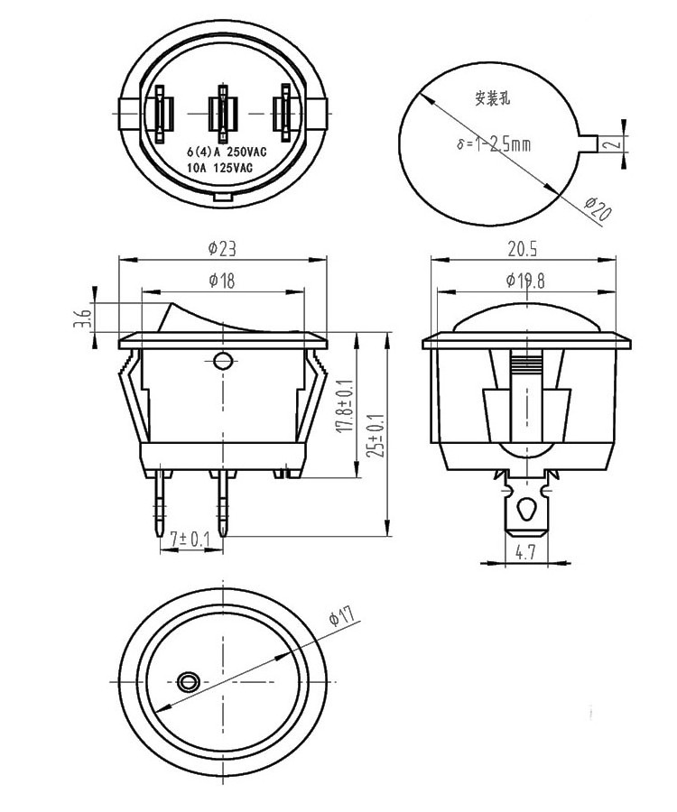 Factory direct sales high quality KCD1-105 2 Pin  white Round Rocker Switch on-off switch