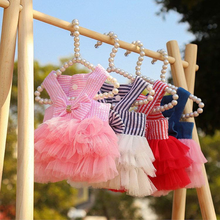 Spring summer new dog cat clothing pet supplies striped suspenders mesh skirts dresses small and medium dog clothes CH9001