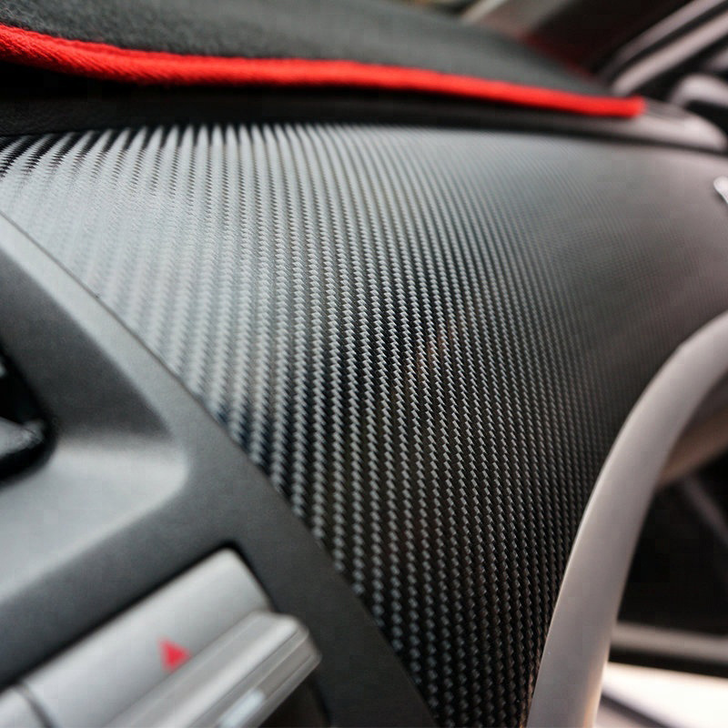 Interior and exterior 1.52 x28m Air Free Bubble gloss black  PVC Film Wrap 4D Carbon Fiber Vinyl