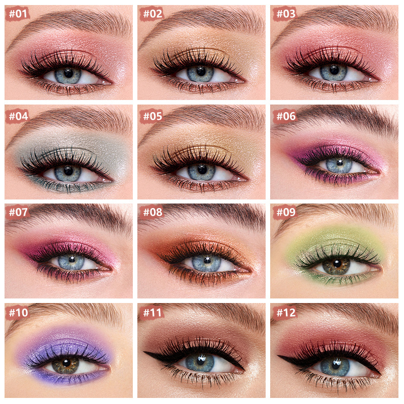 Pudaier High- Shine 12 Colors Creamy Glitter Eyeshadow High Quality Makeup Shimmer Eyeshadow