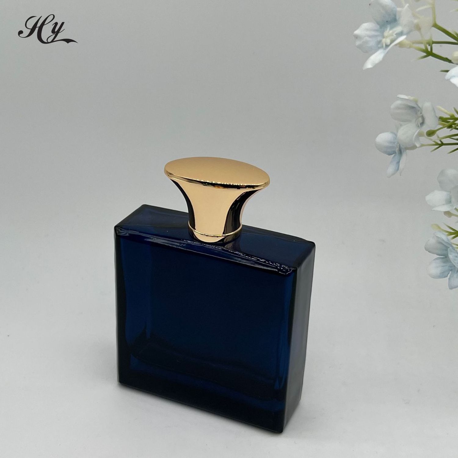 Wholesale 100ml dark blue  luxury square bottle Perfume   Bottle With Metal Cap for daily use