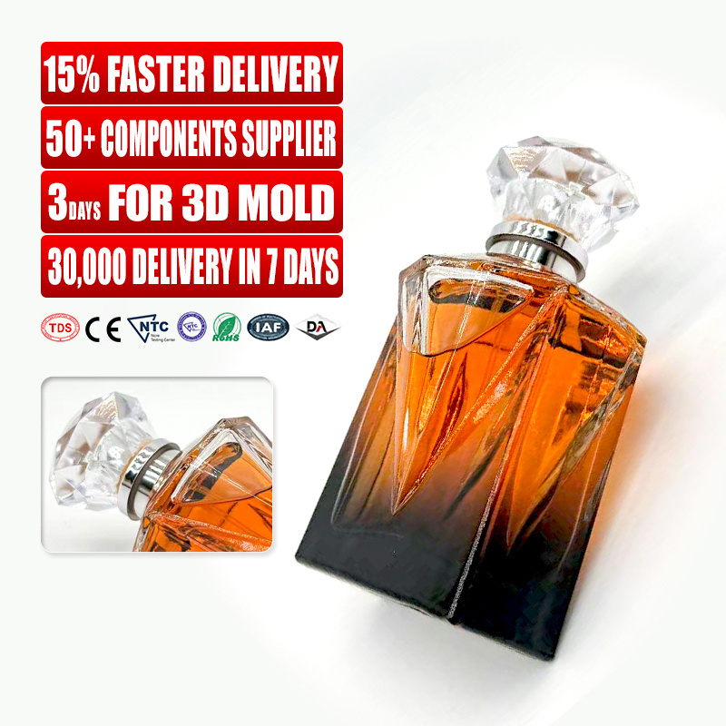 Hot sales factory supplier rhombus and diamond shapePerfume Bottle 30ml 50ml 100ml  Glass Perfume Bottle with high quality spray