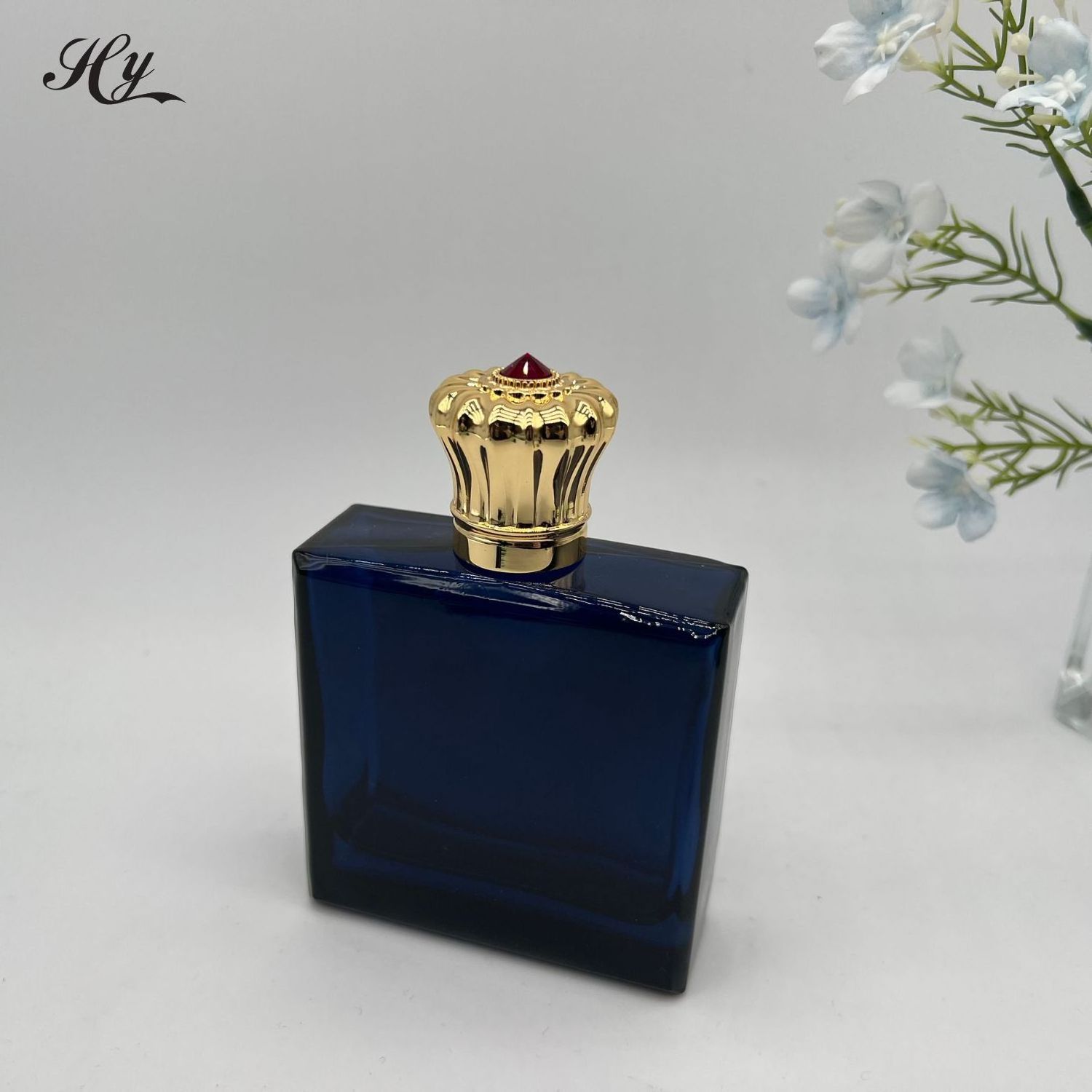 Wholesale 100ml dark blue  luxury square bottle Perfume   Bottle With Metal Cap for daily use