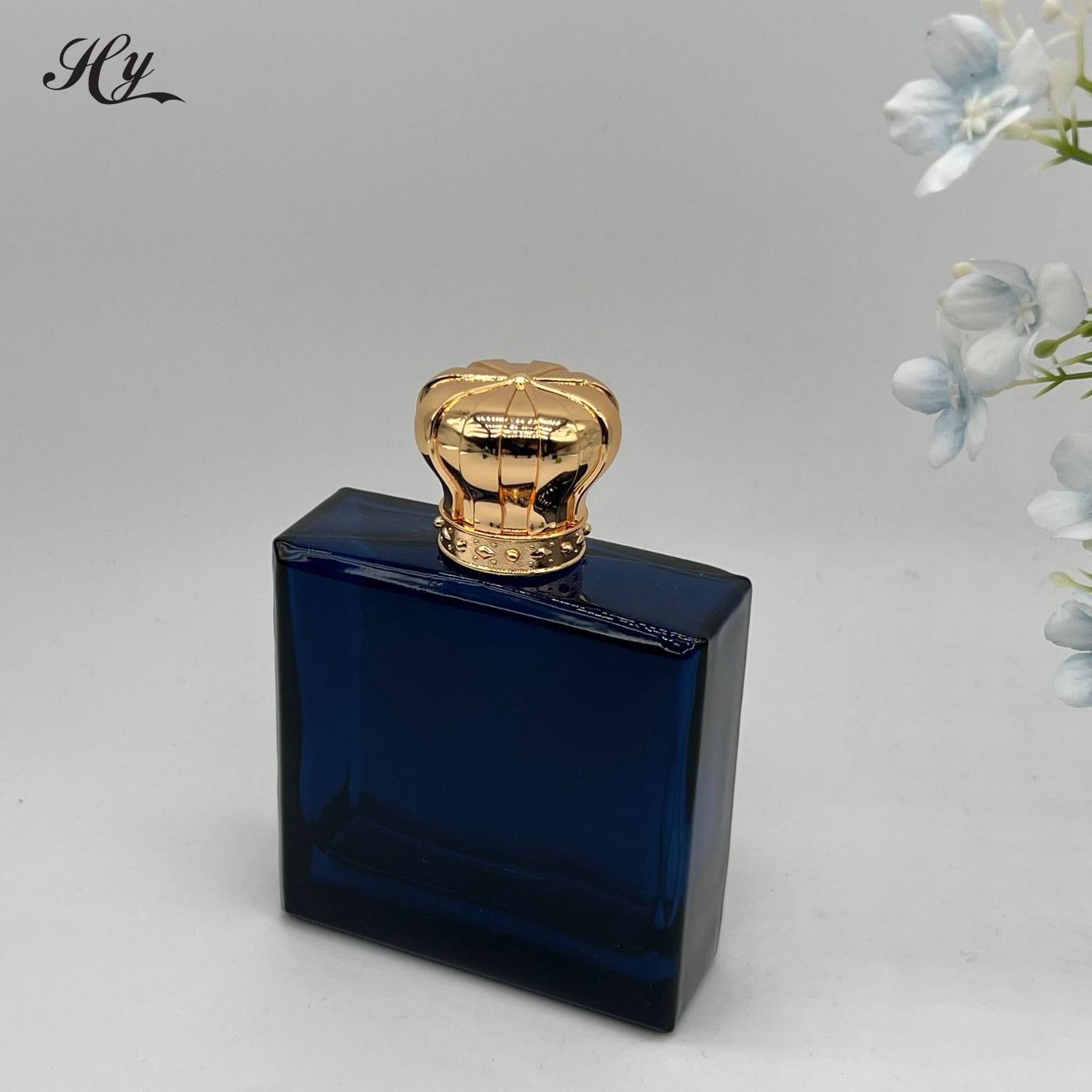 Wholesale 100ml dark blue  luxury square bottle Perfume   Bottle With Metal Cap for daily use