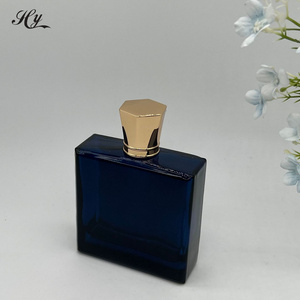 Wholesale 100ml dark blue  luxury square bottle Perfume   Bottle With Metal Cap for daily use