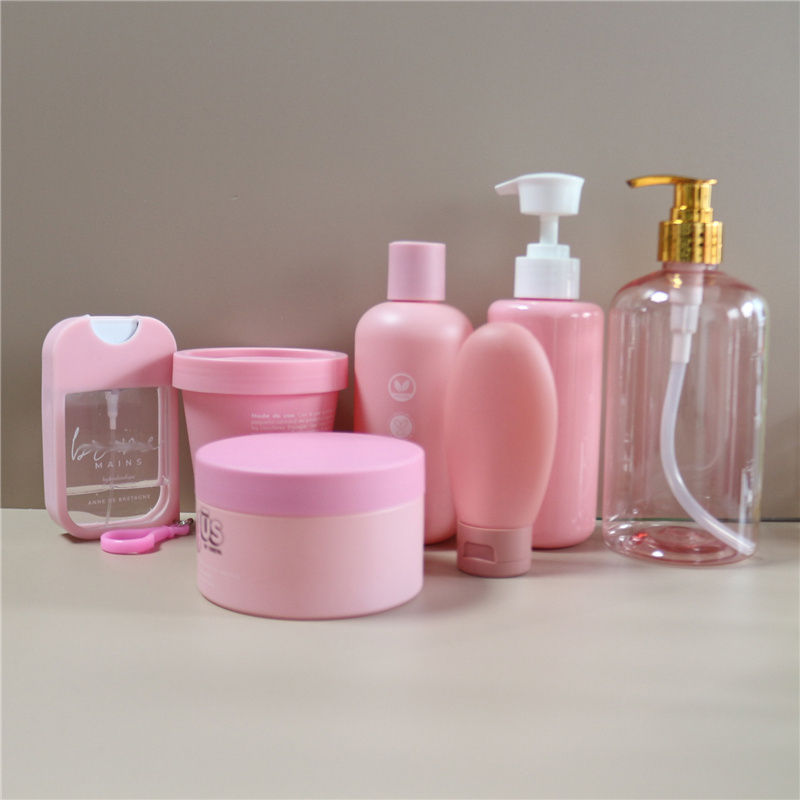 Plastic cosmetic packaging 8oz matt boston round bottle with pump body soap shampoo bottle with hair mask jar pot