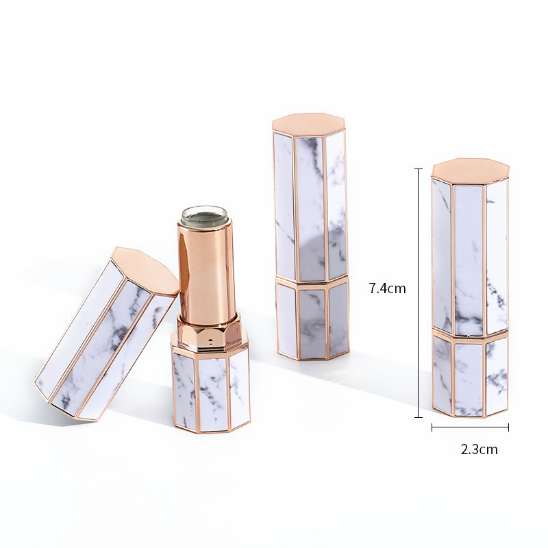 Luxury high quality Refillable octagonal marble effect octagonal lipstick tube empty cosmetic beauty lipstick tube