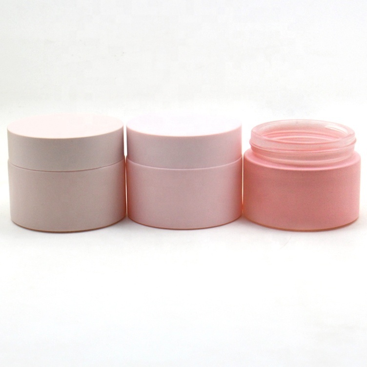 Cosmetic packaging OEM pink matte frosted 5g 10g 20g 30g 50g 100g glass cream jar with lid