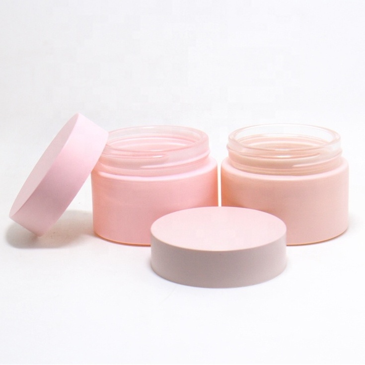 Cosmetic packaging OEM pink matte frosted 5g 10g 20g 30g 50g 100g glass cream jar with lid