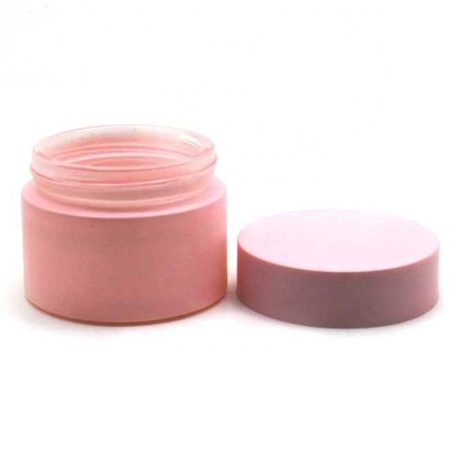 Cosmetic packaging OEM pink matte frosted 5g 10g 20g 30g 50g 100g glass cream jar with lid