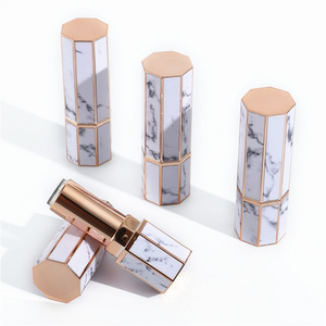 Luxury high quality Refillable octagonal marble effect octagonal lipstick tube empty cosmetic beauty lipstick tube