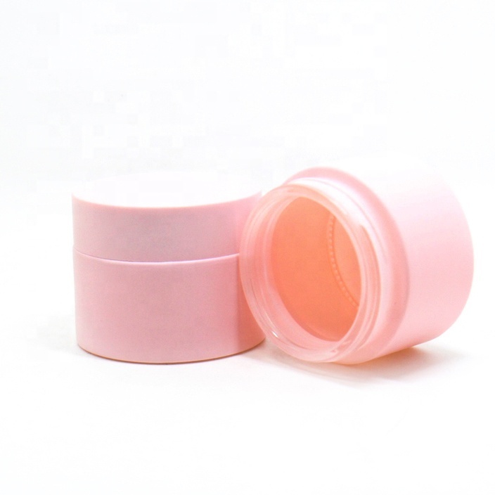 Cosmetic packaging OEM pink matte frosted 5g 10g 20g 30g 50g 100g glass cream jar with lid