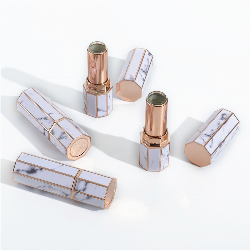 Luxury high quality Refillable octagonal marble effect octagonal lipstick tube empty cosmetic beauty lipstick tube