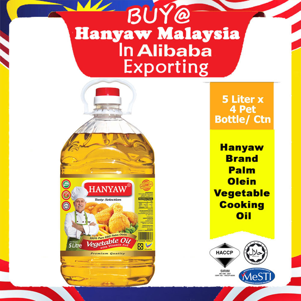 [Malaysia] Fast Shipping + Halal Certified Hanyaw Brand Olein CP8 Palm Oil Vegetable Cooking Oil ( 5 Litre X 4 PET Bottles/Ctn)