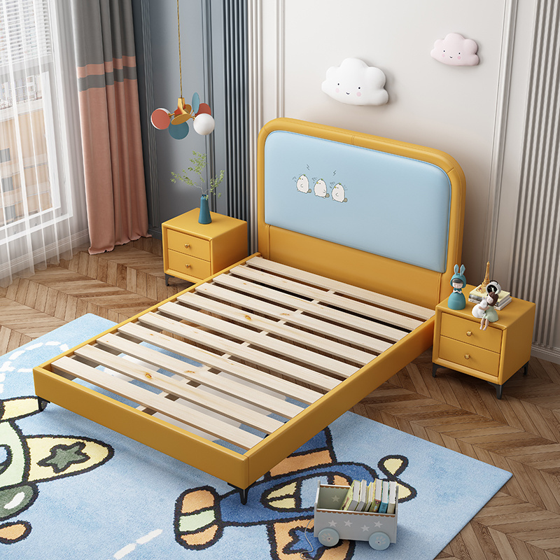 Modern Fashion Unique Design Cute Yellow Grey Leather Fabric Penguin Of Loft Bed Kid Baby Bedding Set Luxury