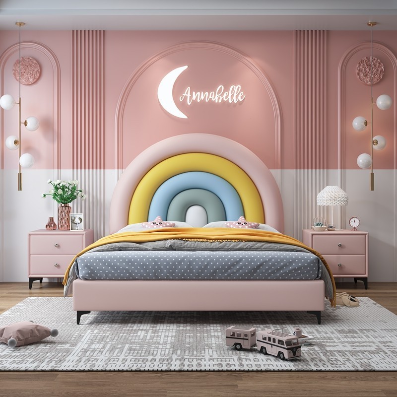 HANYEE Customized Nordic Kid'S Furniture Cartoon 2m Princess Boys And Girls Kid' Rainbow Bed