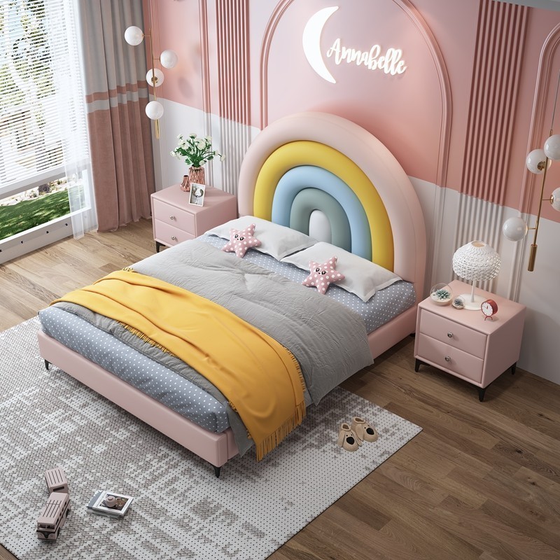 HANYEE Customized Nordic Kid'S Furniture Cartoon 2m Princess Boys And Girls Kid' Rainbow Bed