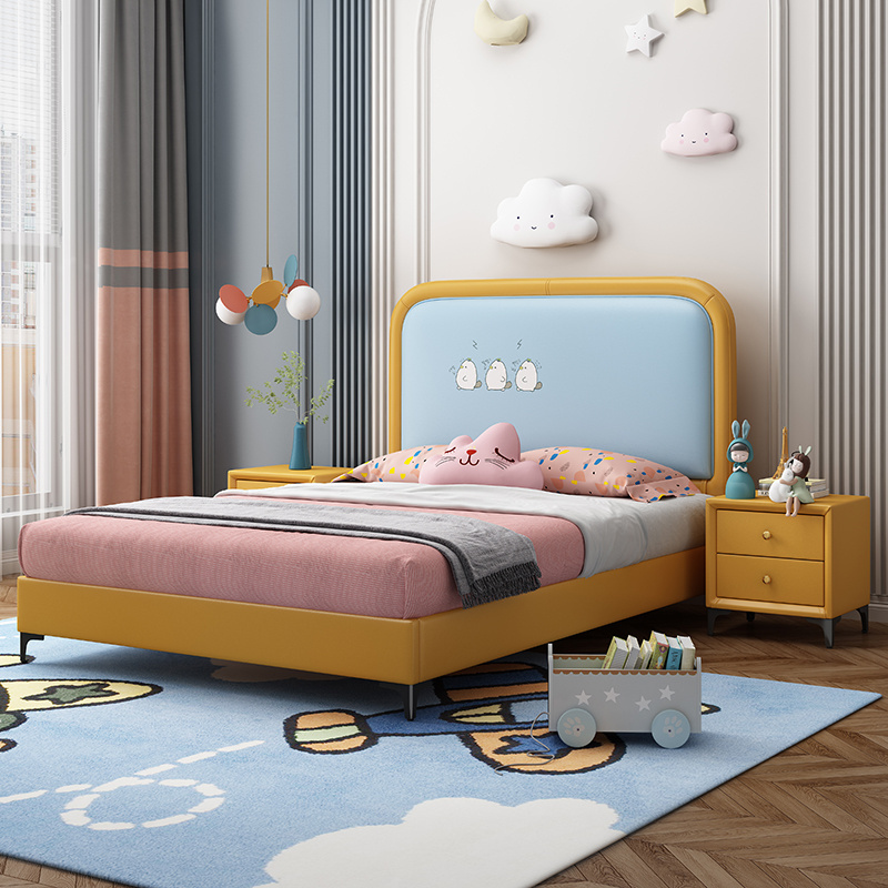 Modern Fashion Unique Design Cute Yellow Grey Leather Fabric Penguin Of Loft Bed Kid Baby Bedding Set Luxury