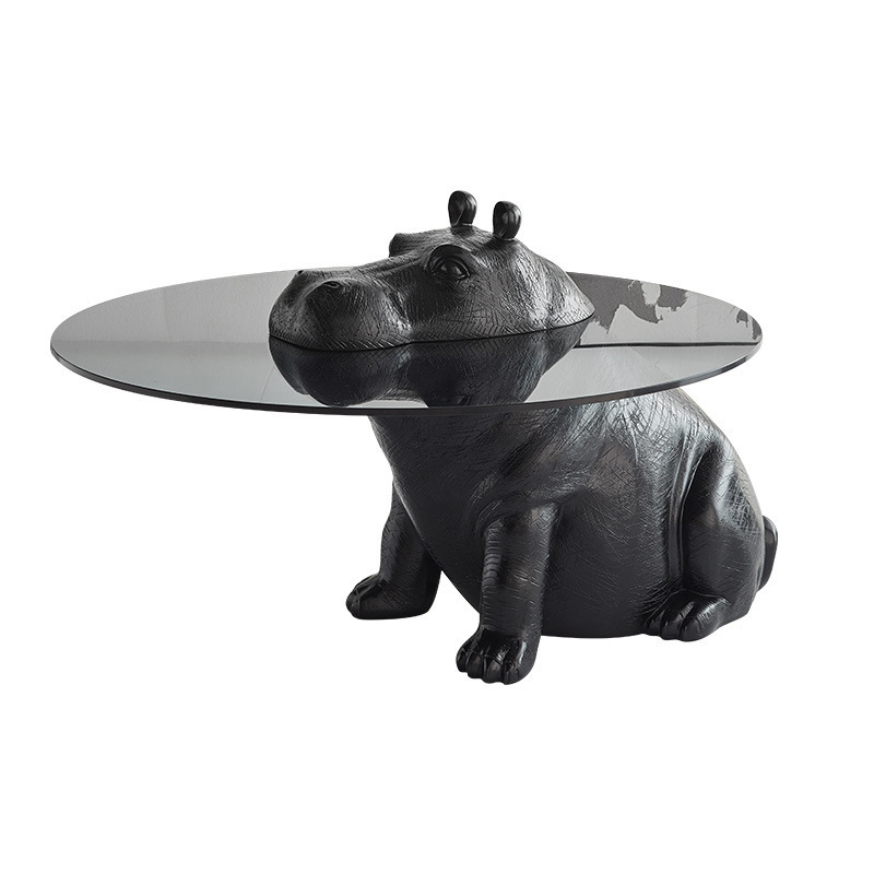 Factory Price Animal Design Round Tea Table Modern Living Room Tempered Glass Hippo Coffee Table