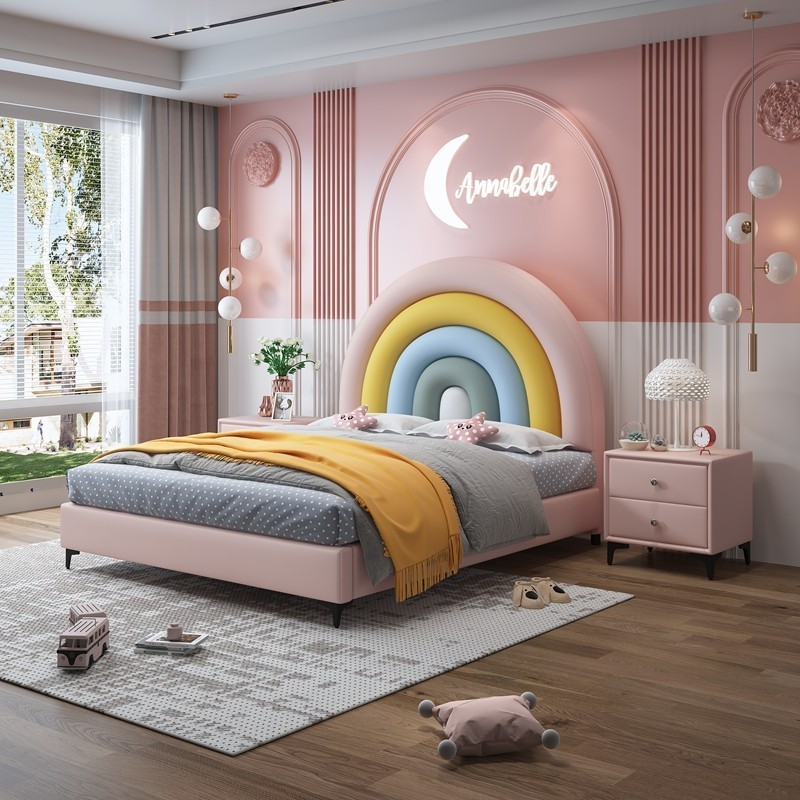 HANYEE Customized Nordic Kid'S Furniture Cartoon 2m Princess Boys And Girls Kid' Rainbow Bed