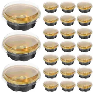 100pcs Mini Cake Pans With Lids Aluminum Foil Ramekin Mold Baking Cups For Individual Cake