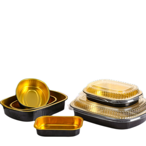 48oz 10"x8" Black Gold Luxury Dessert Durable Aluminum Foil Tray With PET lids Entree Take-out Aluminum Foil Lunch Box