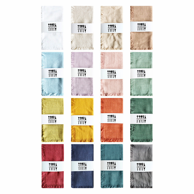 Wholesale cotton linen napkin linen tassel napkin cloth plain kitchen tea towel cup wiping cloth cloth western napkin