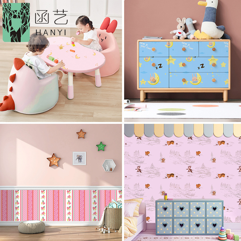 Pink Girls Room Baby Decoration Wardrobe Furniture Self Adhesive Decorative Wallpaper