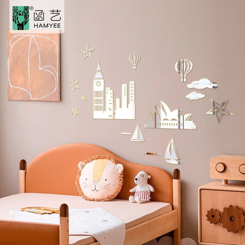 custom acrylic mirror adhesive wall stickers 3d home decoration for kids room TV background home decor wall decals