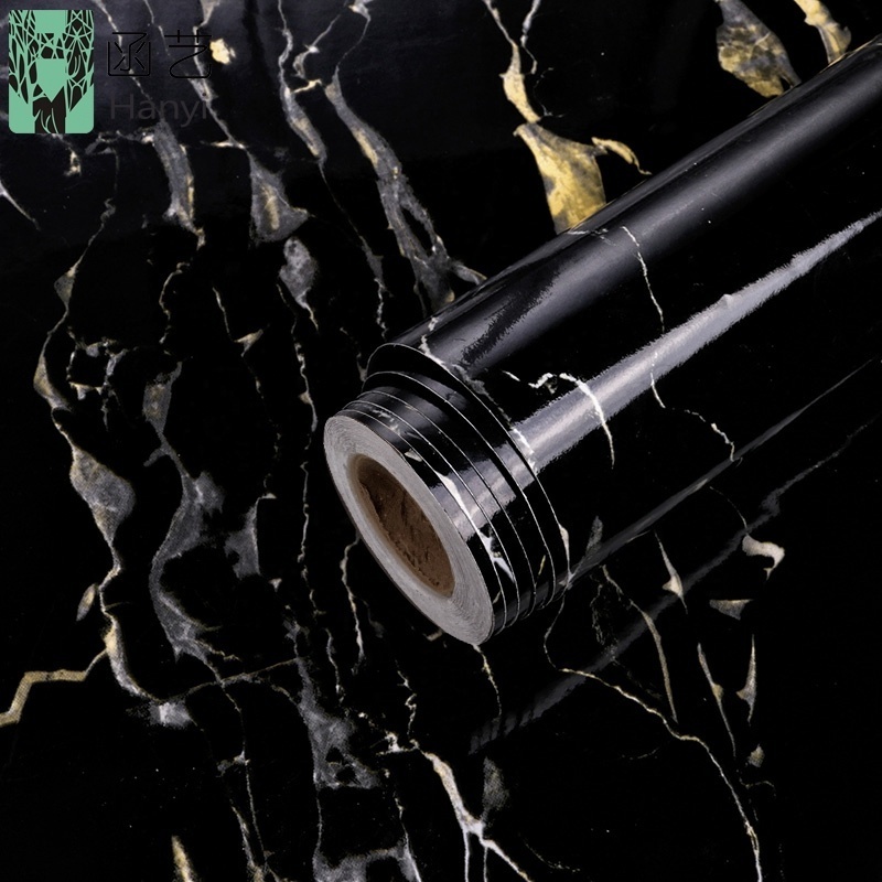 High quality interior decoration peel and stick black marble wallpaper