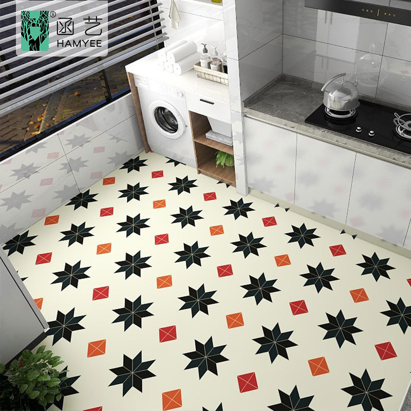 wall paper floor sticker flank tiles plastic pvc floor covering for room