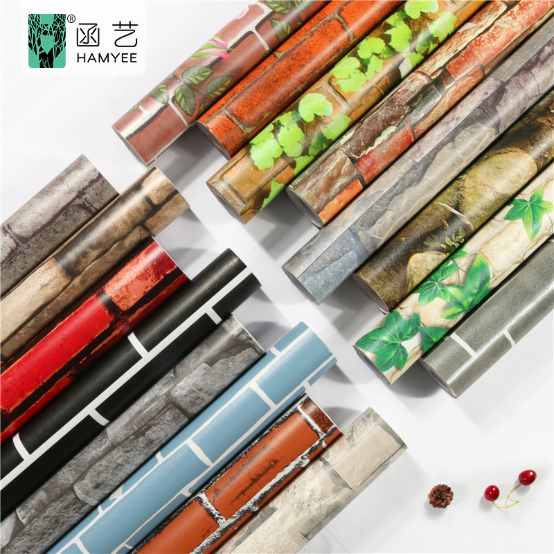 Factory supply cheap wall paper rolls 3d brick pvc self adhesive wallpaper