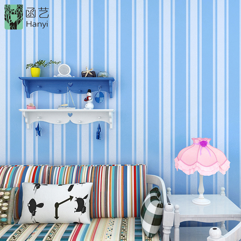 Mediterranean stripe vinyl wall paper designs, living room 3d wallpaper sticker