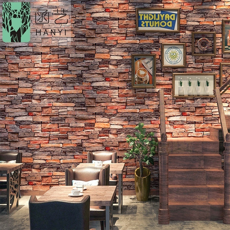 3D Stone Brick Wallpaper Removable PVC Wall Sticker Home Decor Art Wall Paper for Bedroom Living Room Background Decal