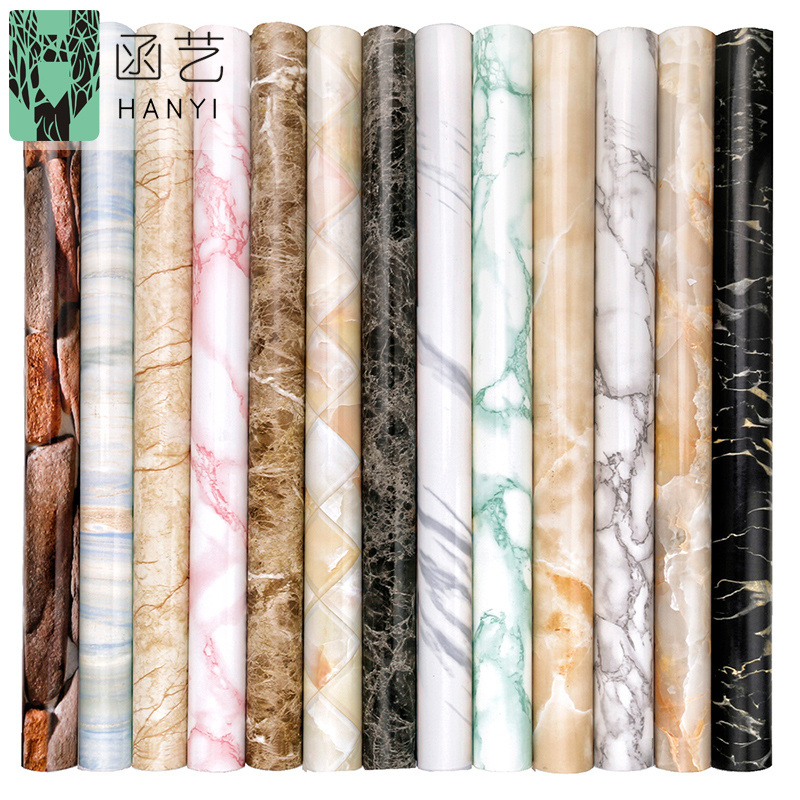 Removable plastic waterproof wallpaper for bathrooms self adhesive vinyl marble wallpaper