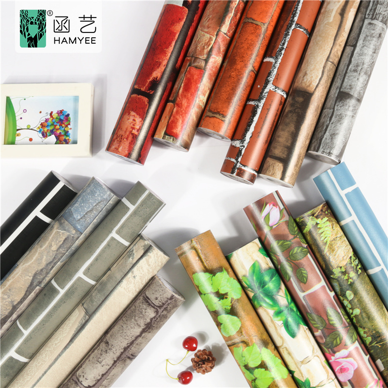 Factory supply cheap wall paper rolls 3d brick pvc self adhesive wallpaper