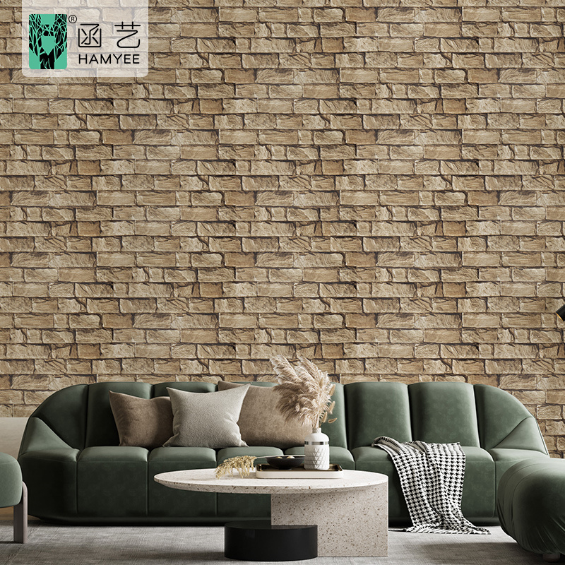 210g modern pvc brick 3d bedroom room wall stone wallpaper for living room