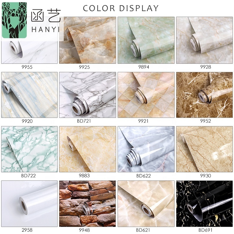 High glossy marble wall paper self adhesive vinyl waterproof  wallpaper for cabinet