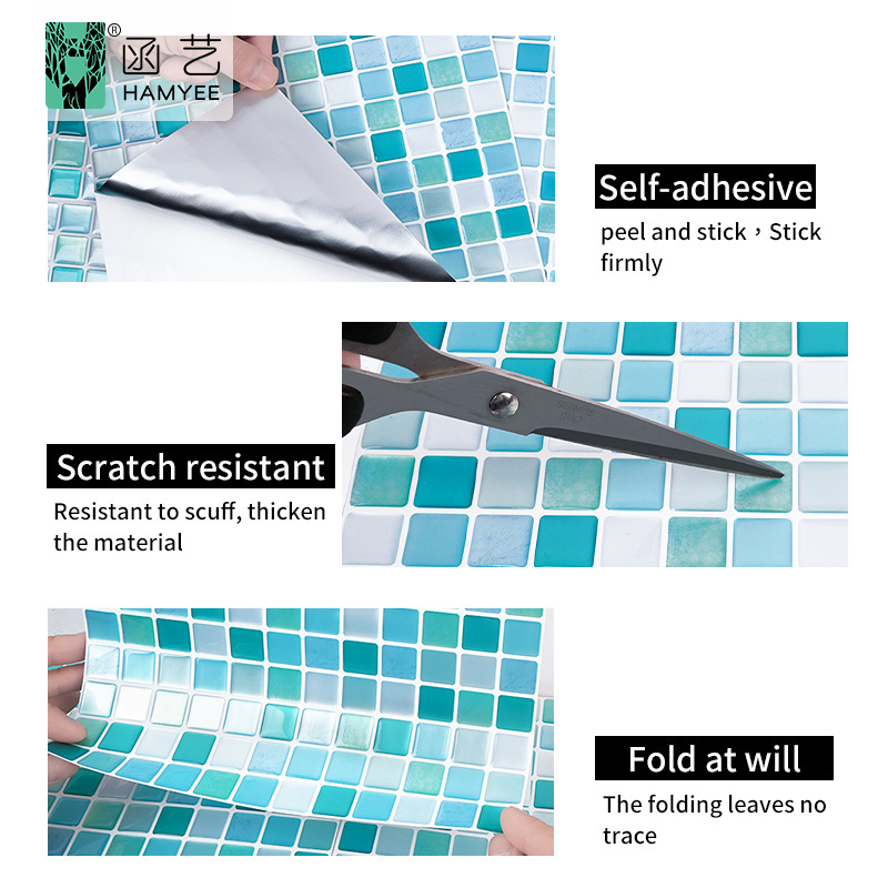 Green bathroom stickers wall tiles waterproof peel and stick wallpaper for kitchen and bathroom