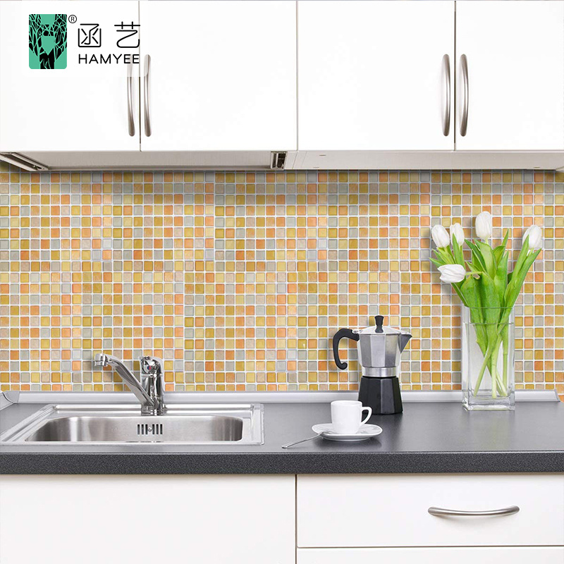 Tile mosaic wall sticker for kitchen tile adhesive peel and stick fireproof wallpaper for kitchen and bathroom