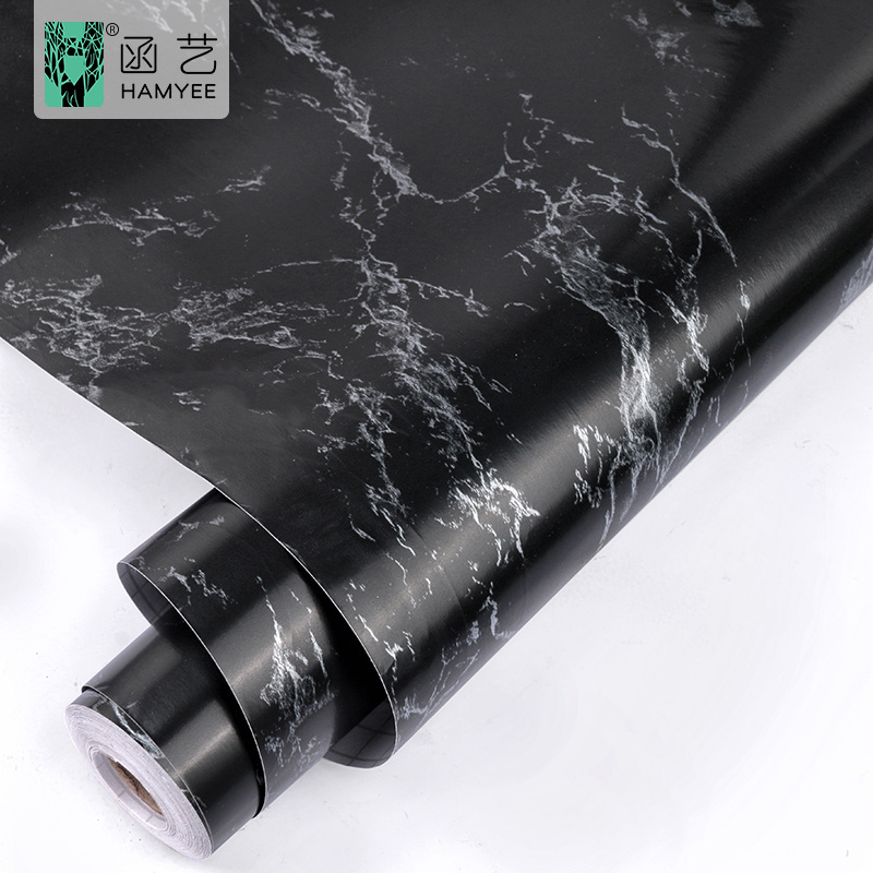 Hot selling 0.45*10m marble luxury look black vinyl wall paper wallpaper sticker paper for wall